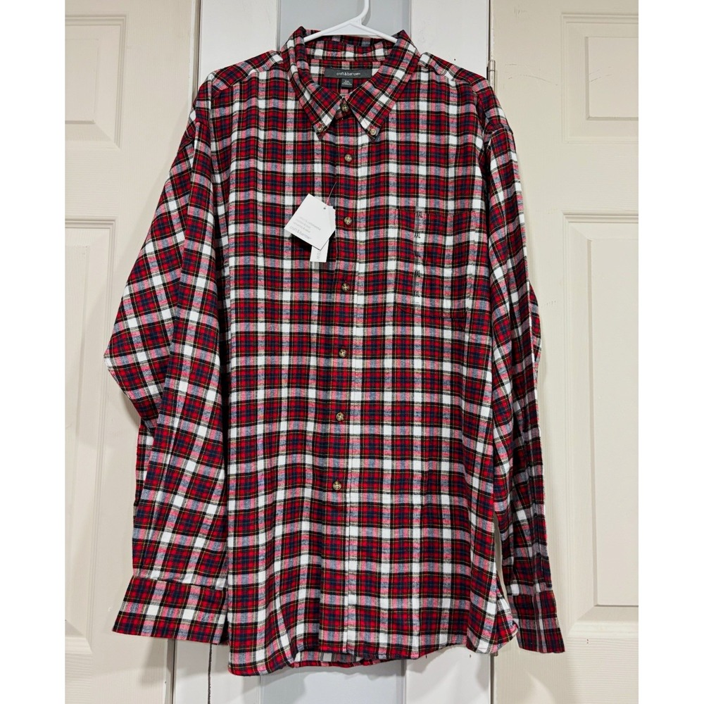 Croft & Barrow Men's 2XL Flannel Plaid Button Down Shirt Red Long Sleeve NWT